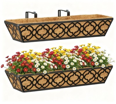 Adjustable Deck Railing Planter Box Set - 24 Inch Metal Balcony Planters