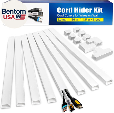 116In Cord Hider Kit, Cord Covers for Wires on Wall, Paintable Cable Raceway, Co