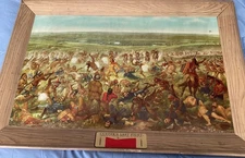 1952 31" x 21" Budweiser Anheuser Busch Framed CUSTER'S LAST FIGHT Litho Picture