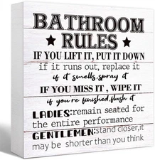 Funny Rustic Bathroom Wood Sign Rules Block Color4 