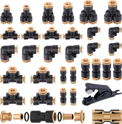 31 PCS DOT Air Brake Line Fittings 1/4'' 3/8'' Push to Connect Fittings Quick Conn