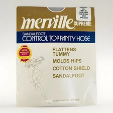 Vtg New Panty Hose Sz 3 MERVILLE Supreme Sandal Foot Tall Dove Grey Control Top