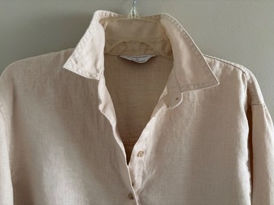 The Edit Linen Shirt by Primark Ladies Classic Cuffed Button Front, Taupe S