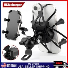 Motorcycle Bike ATV Cell Phone GPS Handlebar Mirror Mount Holder USB Charger USA