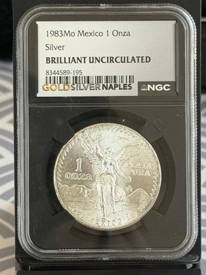 1983 Mexico Libertad 1 Onza 1 oz .999 Silver NGC BU Black Core Holder