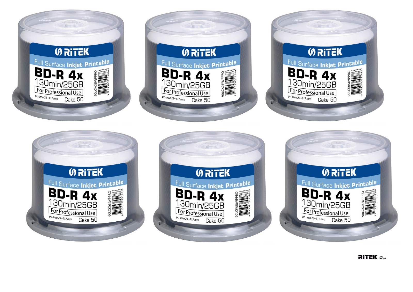 300 Ritek Pro Blank Blu Ray Discs 4x Inkjet Printable BD R 25GB 130mins UK Stock