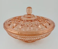 Indiana Glass Windsor Pink Peach Round Button Lidded Covered Candy Dish