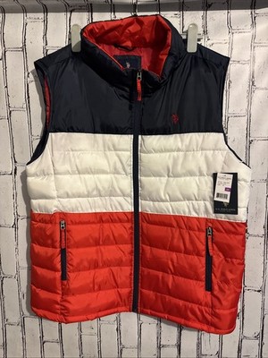 NWT Men s U.S.Polo Assn. Navy/Red Full Zip Puffer Vest-2XX