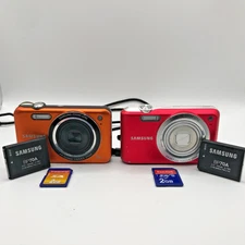 Samsung ES75 Orange & ES70 Red 14.2 MP Digital Cameras w/ SD Cards & Batteries