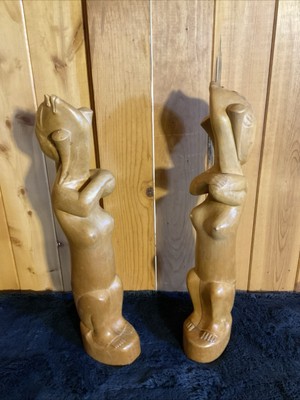 Two Vintage Tarukan Dewi Bali Wood Carving Sculptures