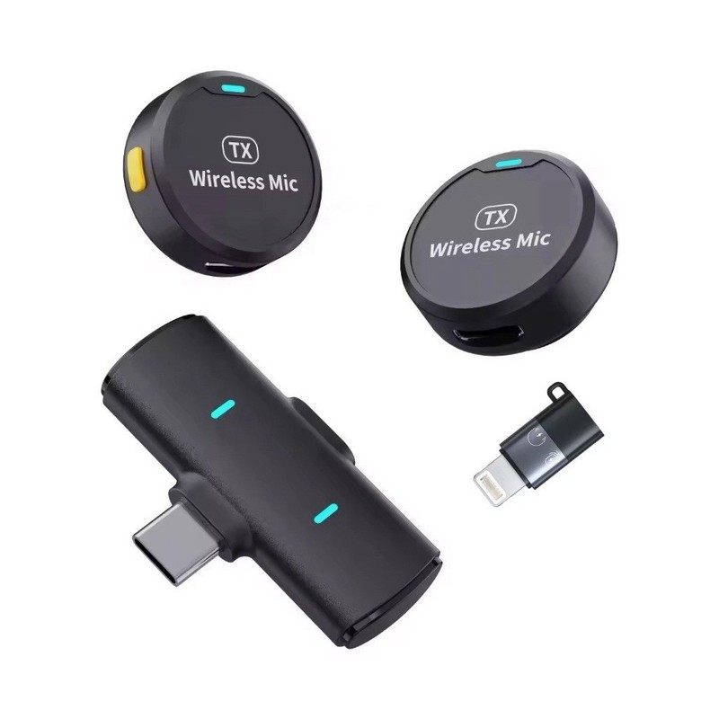 TX Wireless Mic Dual Clip-On Wireless Microphone USB-C Lightning Black