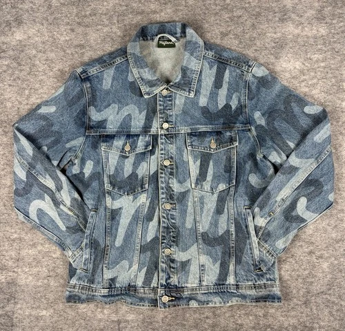 Mifland Million M Denim Jacket Mens L Blue M Print Trucker Designer Streetwear - product listing photo