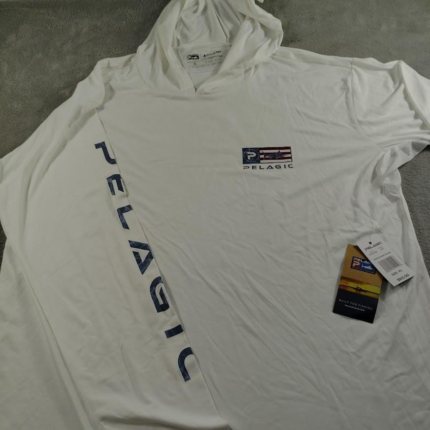 Pelagic Hoodie Mens XL White Lightweight Pullover Tagless Graphic AquaTek