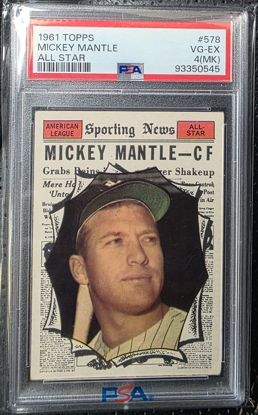 Topps 1961 Mickey Mantle All-Star #578 New York Yankees PSA 4 Graded