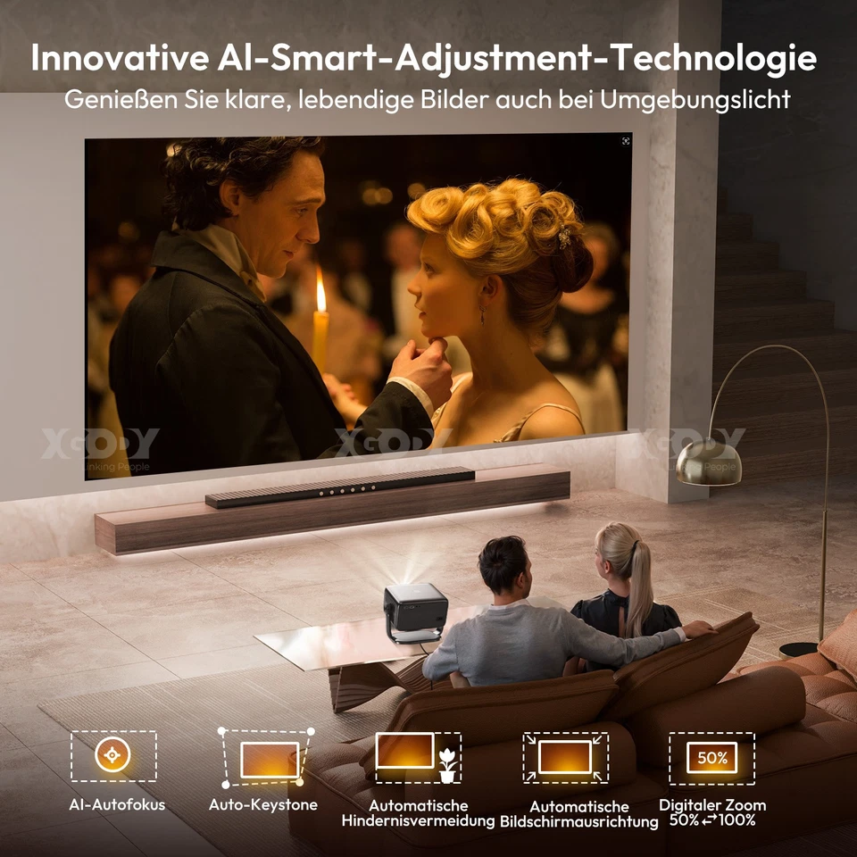 25000 lumen LED Projektor WiFi Android 4K USB HDMI Beamer UHD Heimkino Autofokus - Bild 2 von 4