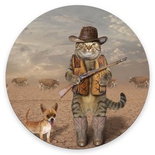 Mouse Pad, Cute Mousepad with Design, Round Cowboy Cat and His Dog Mat, Small...