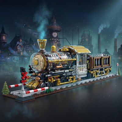 Articulated Steam Train Display Model, 1970 Piece Building Set, Steampunk
