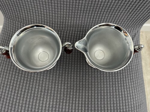 VTG MCM Farberware Stainless Steel Sugar/Creamer Set - Wood Handles ca. 1960s - Picture 2 of 8