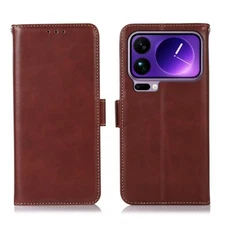 Genuine Leather Flip Wallet Case Cover for Xiaomi 17 Pro Max/15 ultra Card Slots