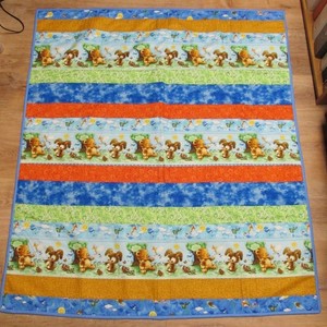 New Hand Made Bunnies & Bears Multi Color Quilt 42" x 48" Machine Quilted