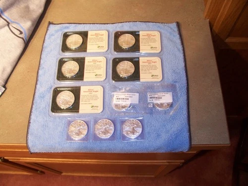 Lot of 10 - $1 American Silver Eagle 1 oz  5-2007  1-2013  1-2015  3-2021  BU