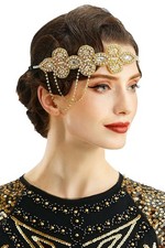 BABEYOND 1920s Flapper Headband Crystal Great Gatsby Headpiece Roaring Gold