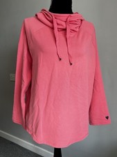 White Stuff Cowl Neck Cotton Hooded Sweatshirt Mid Pink Embroidered Heart UK 16