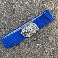 Vintage 80s 90s Charmant of Beverly Hills blue elastic waist belt silver buckle