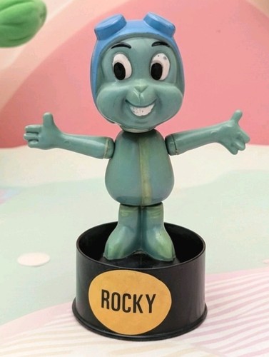Vintage Rocky & Bullwinkle -Rocky Flying Squirrel Push Down Button Puppet Toy
