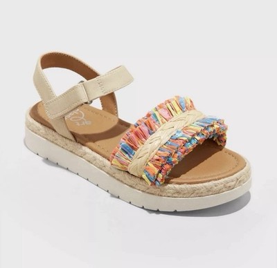 Art Class Girls Sz 5 Sandals Andi Espadrille Raffia Open Toe Hook & Loop New