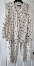 NWT Ralph Lauren Womens L Cream Roses Pajama Set Knit Notched Collar Long Sleeve
