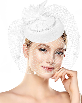 1920s Vintage Fascinators Hats Pillbox Hat with Veil Feather  display picture 2