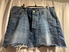 Levi's Icon Denim Mini Skirt Women's Blue Wash Button Fly Raw Hem