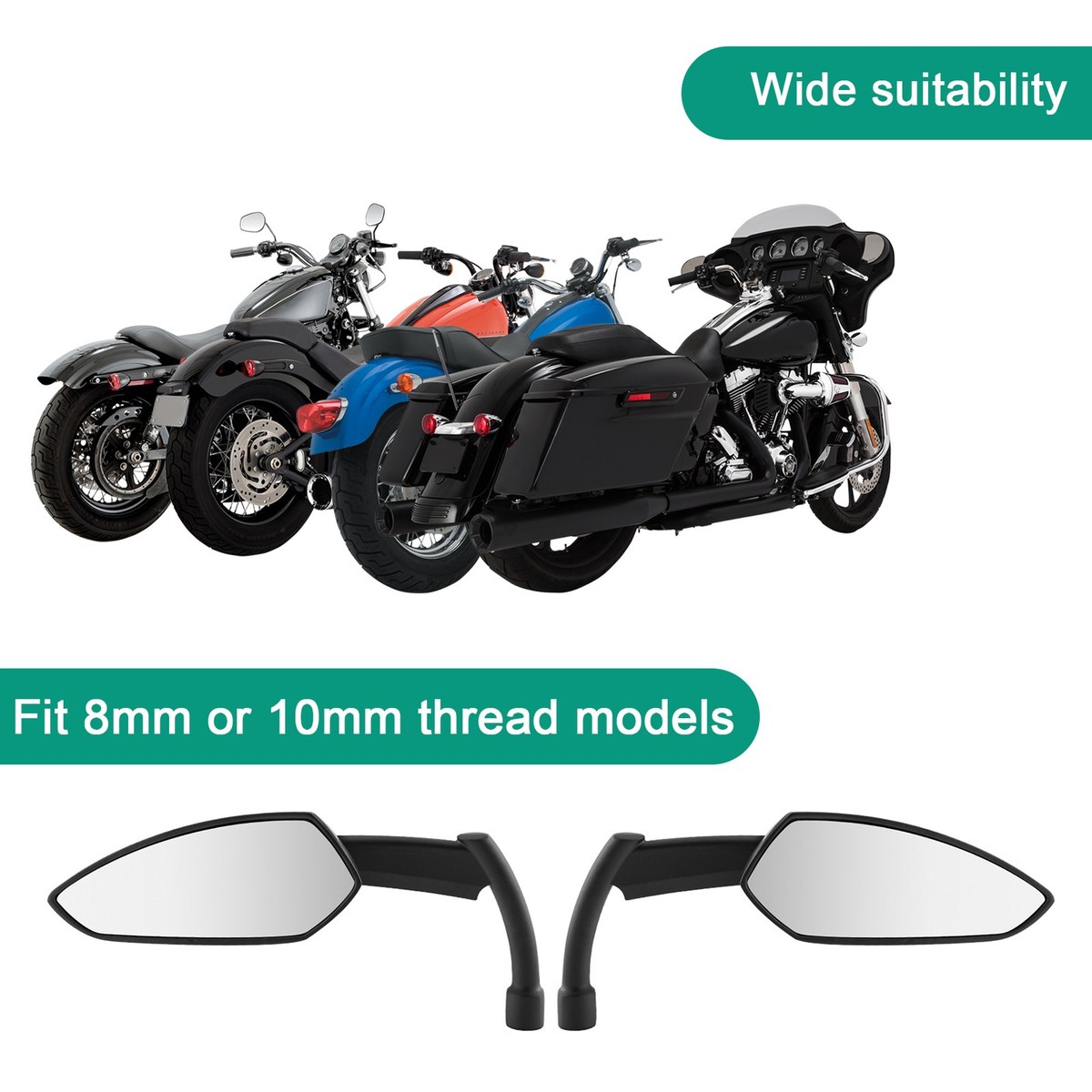 10mm Scythe Style Rear Side View Mirrors For Kawasaki Dirt Street