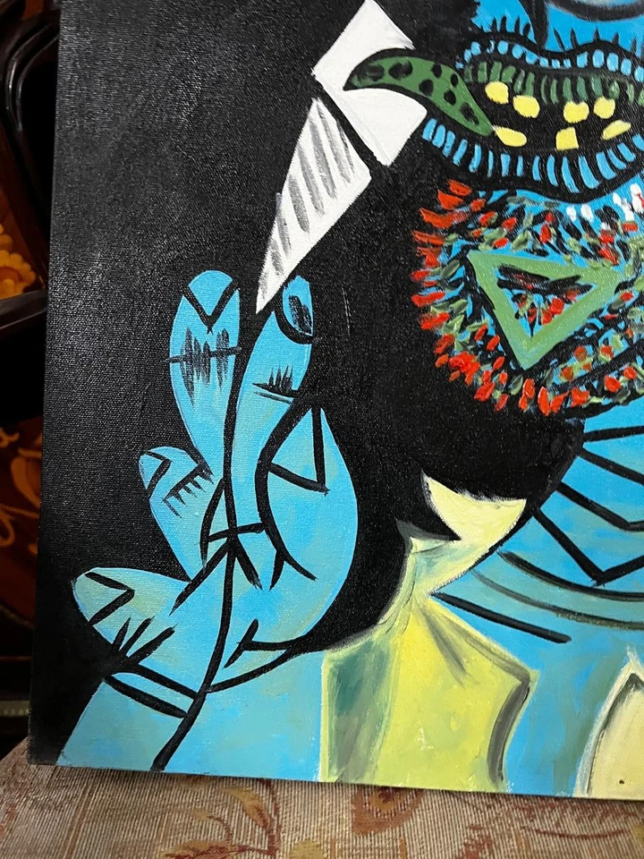 PABLO PICASSO - Increíble pintura al óleo - Lienzo hecho a mano - firmado - Con etiquetas Foto 2 de 4