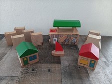 VTG BRIO WOODEN RAIL TRAIN TRACK SUPPORTS RISERS  BUILDINGS LOT OF 11 PIECES