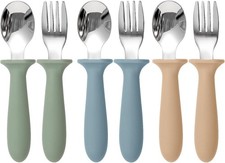 Toddler Utensils, 6 Pack kids Silverware Set with Silicone Handle, 18/8 Blue