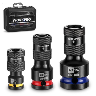 #ad WORKPRO 1 2quot; 3 8quot; 1 4inch Quick Release Hex Impact Socket Adapter Bit Holder Set $20.99