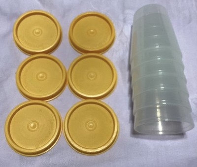 Tupperware Mini Midget Containers, 2oz, 60 ml, Set of 6 Yellow-Orange Lids - NEW