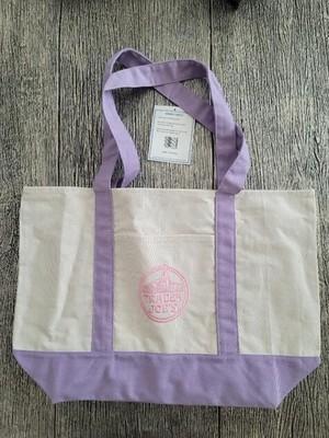 Trader Joe s Lavender Large Canvas Tote Bag Reusable Grocery Beach Bag NEW