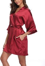 Women Satin Kimono Robe Silky Bridesmaid Wedding Bathrobe