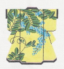 Blue Blossoms on Yellow MED. Kimono handpainted Japan Needlepoint Canvas by LEE