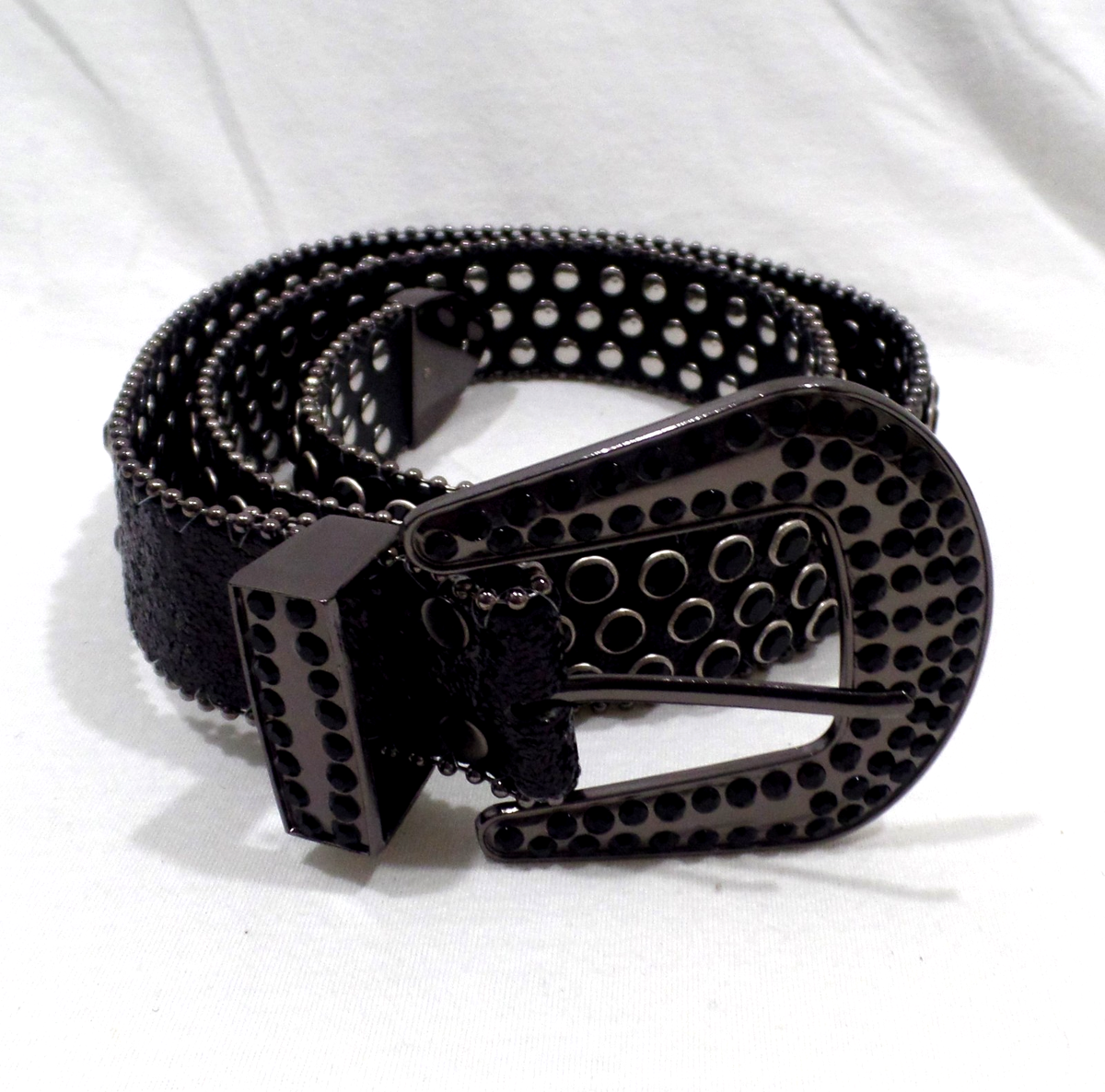 Black Studded Rhinestone Western Fashion Belt for Men Women 