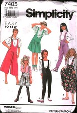 7405 Vintage Simplicity Sewing Pattern 1990s Girls Jumper Jumpsuit Culotte UNCUT