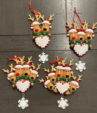 Reindeer Family of 2 3 4 or 5 Personalizable Ornament With Snowflake Dangle