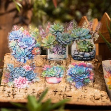 20Pcs Succulent Plants PET Stickers Decorative Collage Bullet Journals Planner
