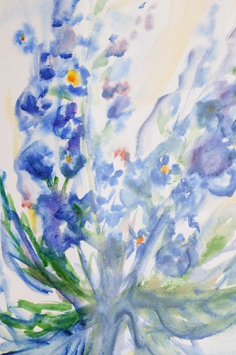 Blaue Blumen Aquarell original Malerei Gemälde Susanne Werner 40x30cm mit Rahmen - Bild 3 von 5