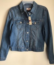 New Women Denim Distressed Ripped Button Jeans Jacket Long Sleeved Size M, L