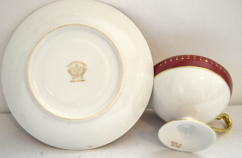 Set tazze e piattini vintage Tokyo Cina oro e bordeaux Giappone - Foto 3 di 4
