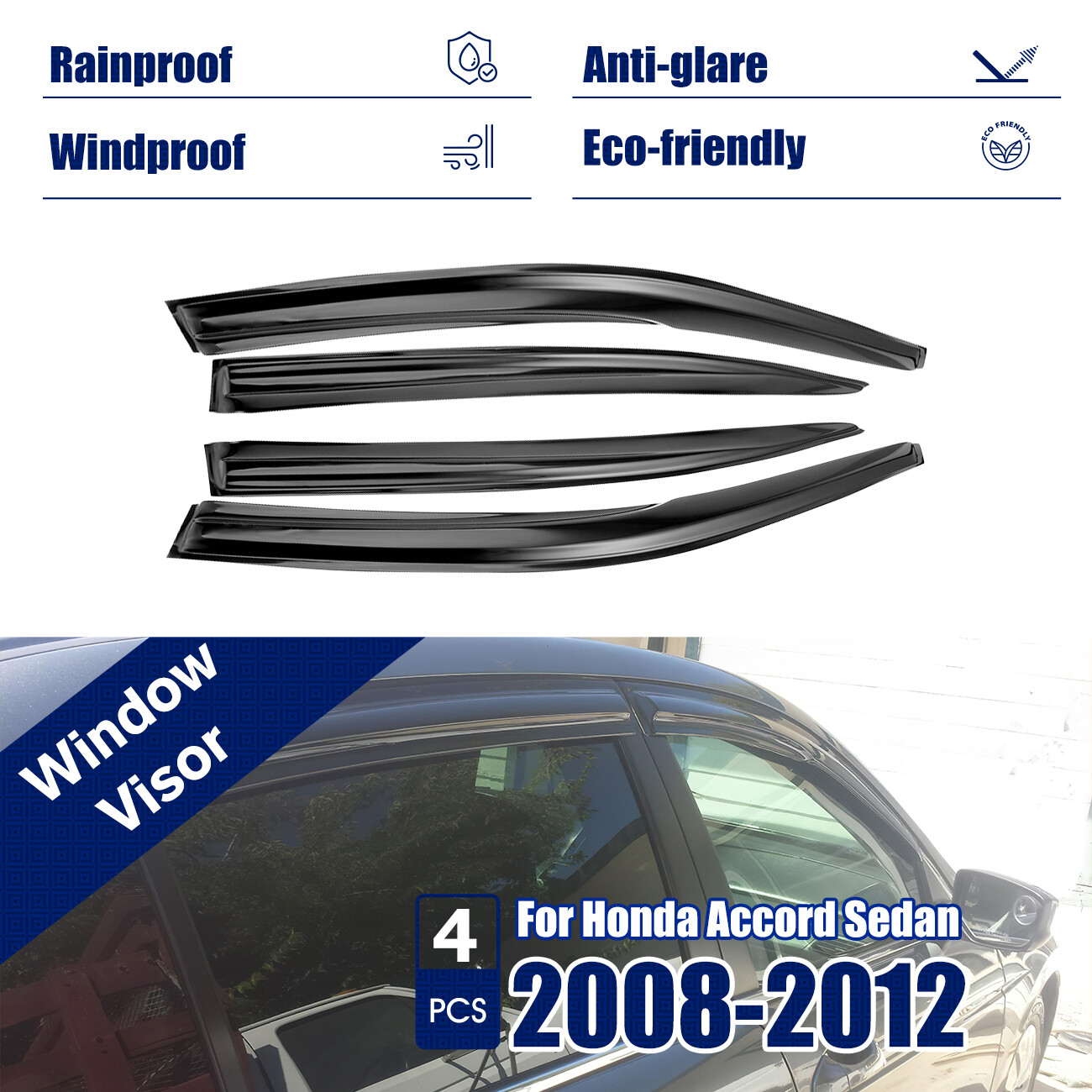 For Honda Accord 20082012 JDM Window Visors Sun Shades Rain Guards